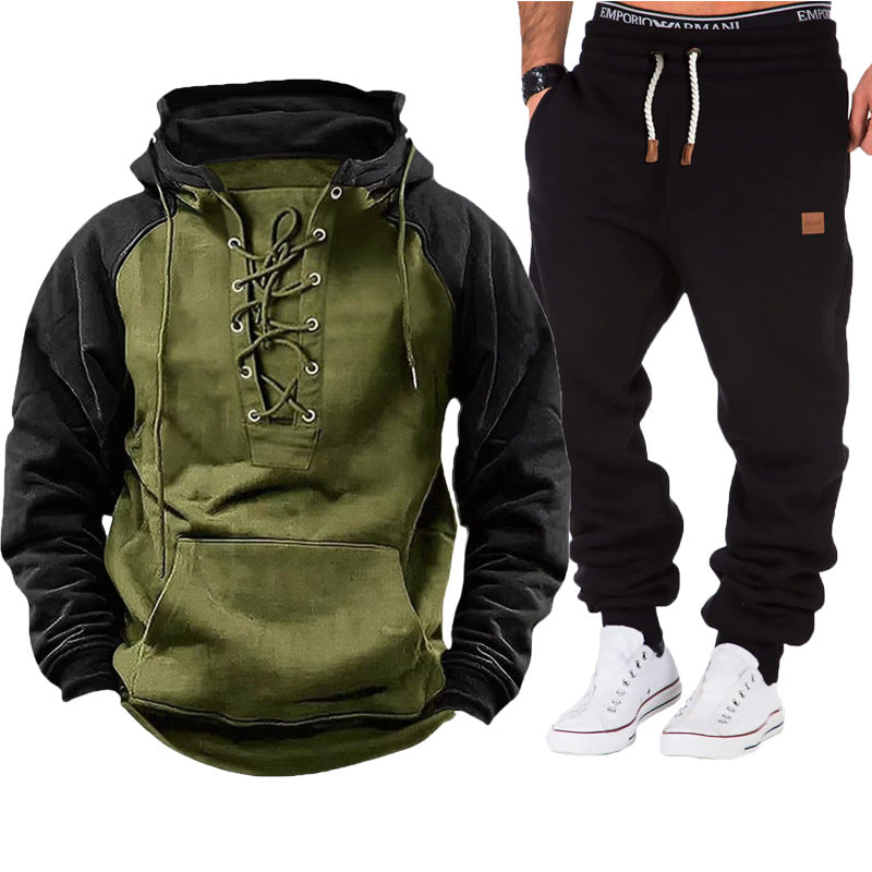 Men's casual hoodie with braided lace closure and comfortable joggers Lisslune