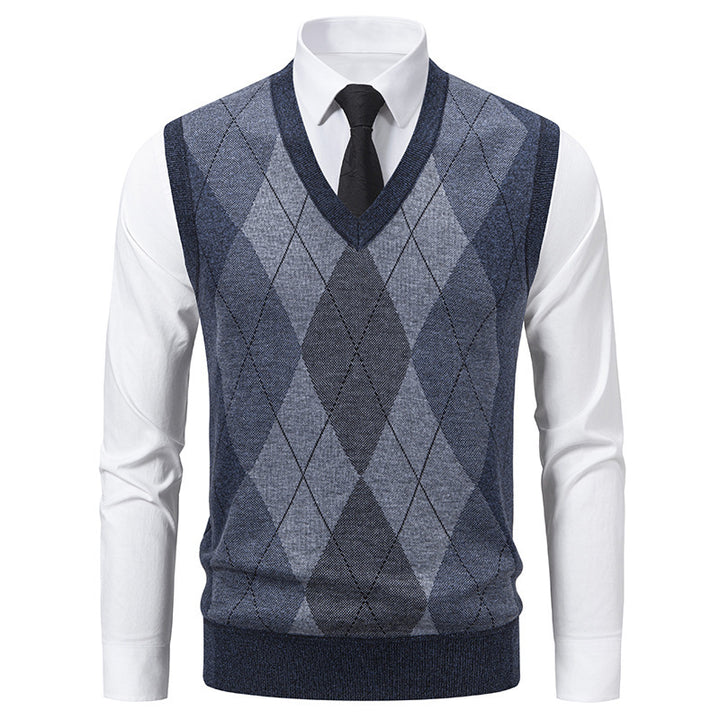 Men's sweater with V-neck and classic diamond pattern Lisslune