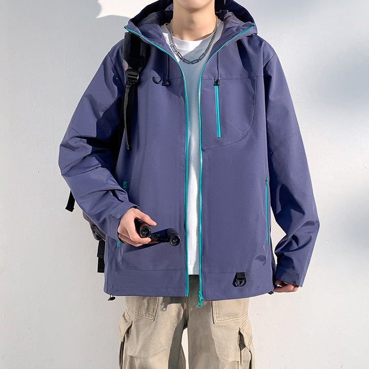 Men's Waterproof Outdoor Jacket with Adjustable Hood and Numerous Zippered Pockets Lisslune