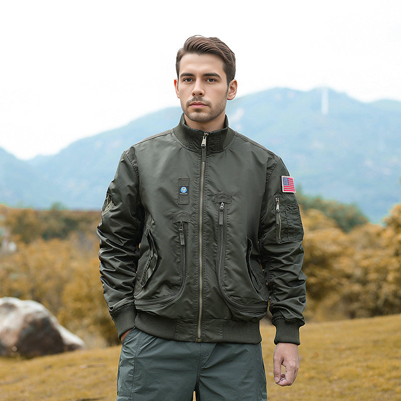 Men's Robust Pilot Jacket with Multifunctional Zipper Pockets Lisslune