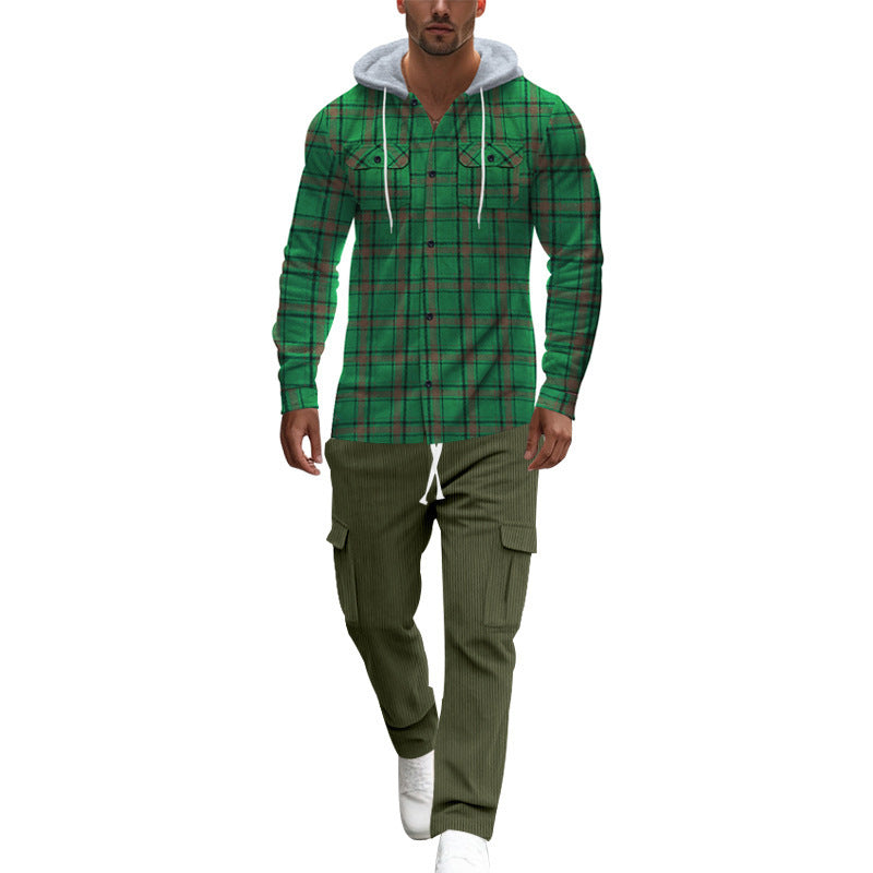 Men's flannel shirts with a hood and two practical chest pockets Lisslune