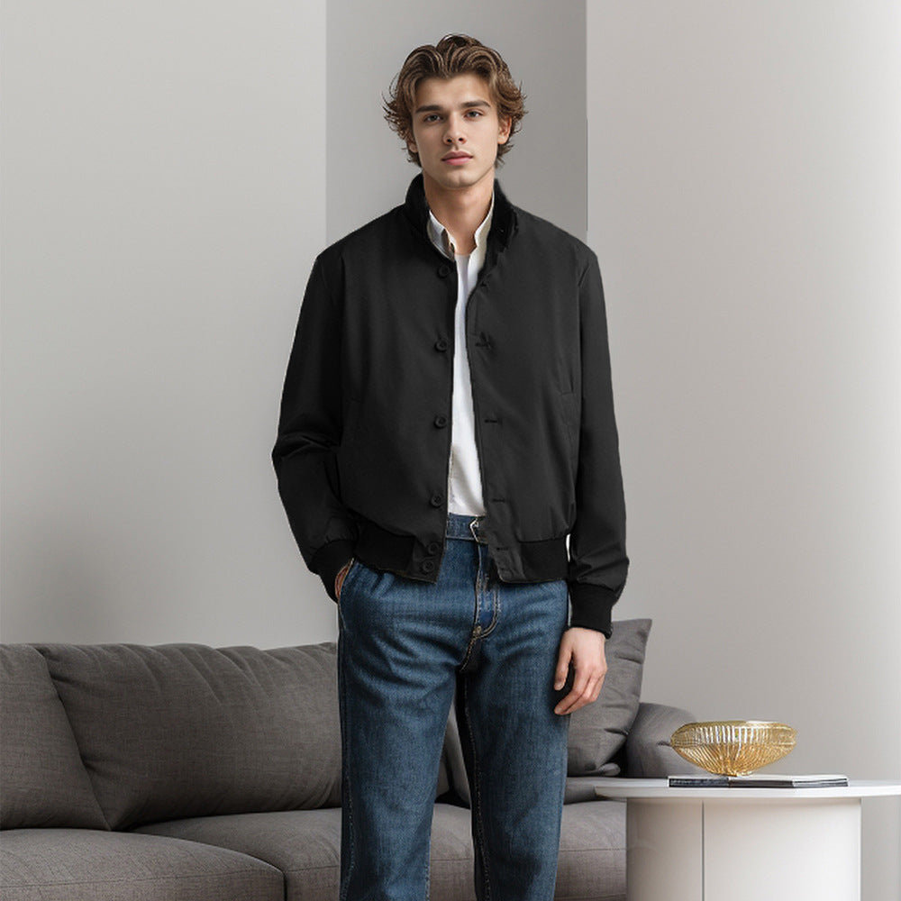 Men's Casual Bomber Jacket with High Collar and Practical Pockets Lisslune