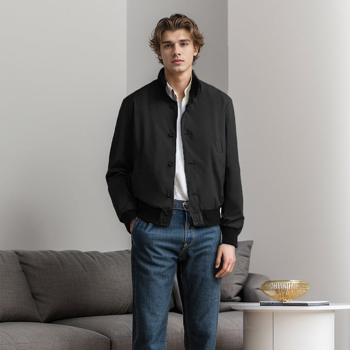 Men's Casual Bomber Jacket with High Collar and Practical Pockets Lisslune