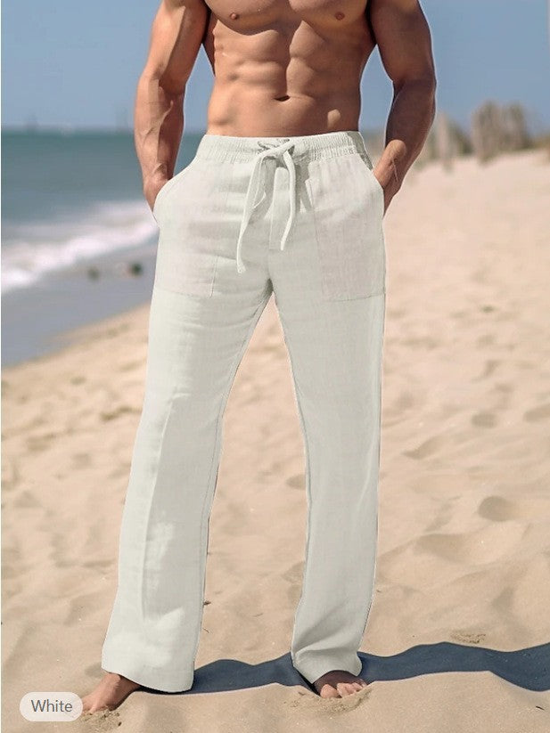 Men's airy summer pants made of lightweight linen fabric with adjustable drawstring Lisslune