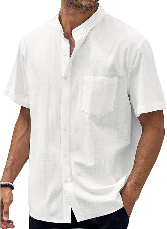 Men's short-sleeve shirt with modern standing collar and practical chest pocket Lisslune 1759193085