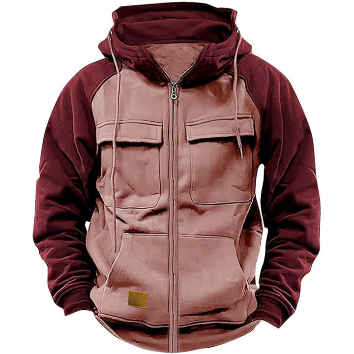 Men's hooded jacket with practical front utility pockets and high collar Lisslune