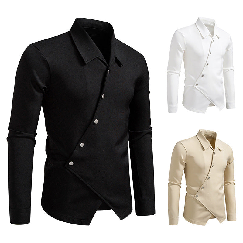 Men's cotton shirt with modern cut and asymmetrical button closure Lisslune