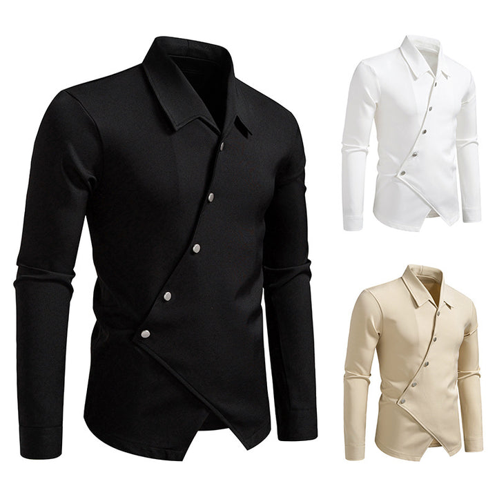 Men's cotton shirt with modern cut and asymmetrical button closure Lisslune