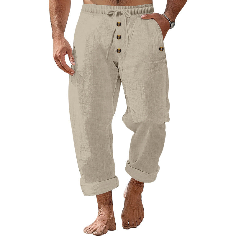 Men's casual linen pants with elastic waistband and practical pockets Lisslune