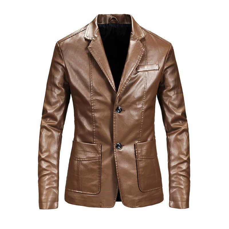 Men's elegant synthetic leather jacket with modern cut and practical pockets Lisslune