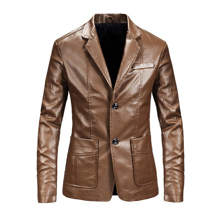Men's elegant synthetic leather jacket with modern cut and practical pockets Lisslune