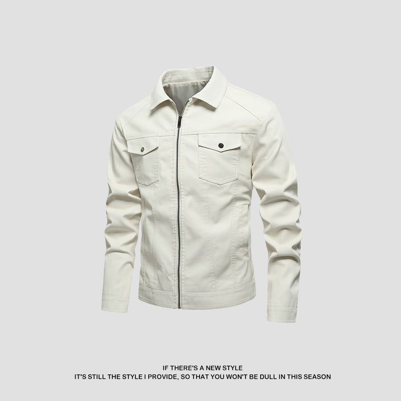 Men's fashionable synthetic leather jacket with classic cut and practical pockets Lisslune