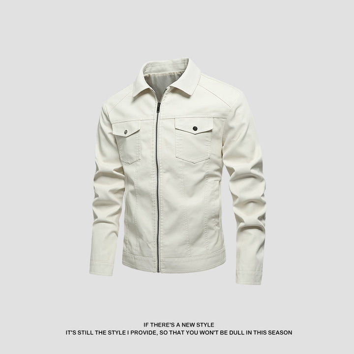 Men's fashionable synthetic leather jacket with classic cut and practical pockets Lisslune