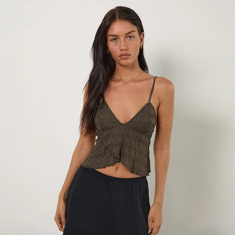 Women's cami top with sophisticated wrap design and delicate straps