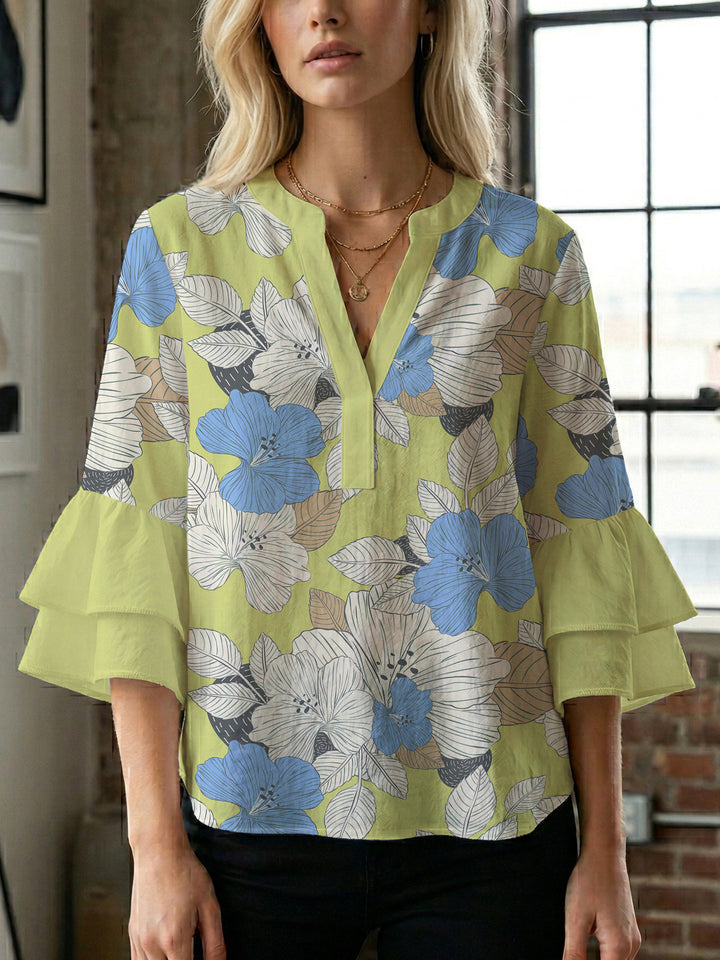 Women's blouse with voluminous sleeves and floral design Lisslune