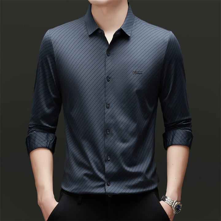 Men's finely striped long-sleeve shirt with modern cut Lisslune
