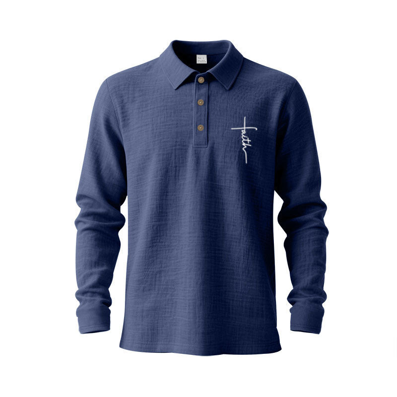 Men's long-sleeve polo shirt with textured fabric and stylish button placket Lisslune