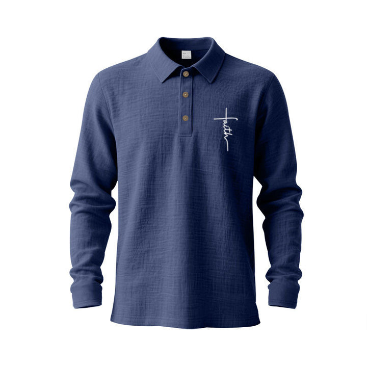 Men's long-sleeve polo shirt with textured fabric and stylish button placket Lisslune