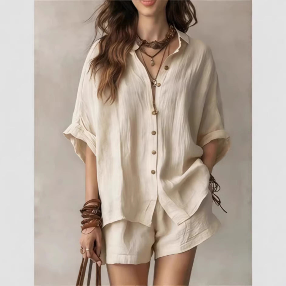 Women Casual Linen Set with Button Placket and Practical Pockets Lisslune