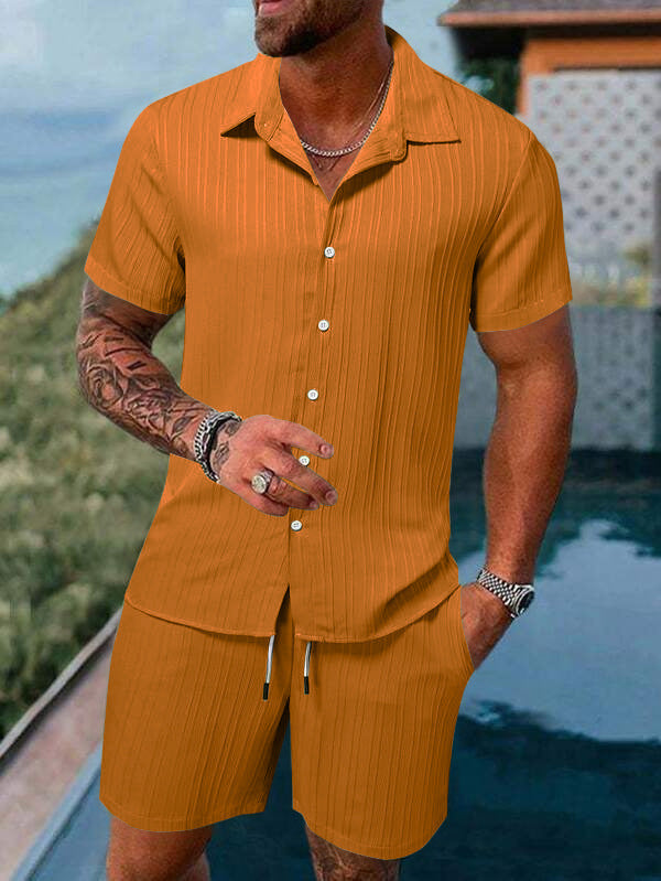 Men's casual short-sleeve set with textured surface Lisslune