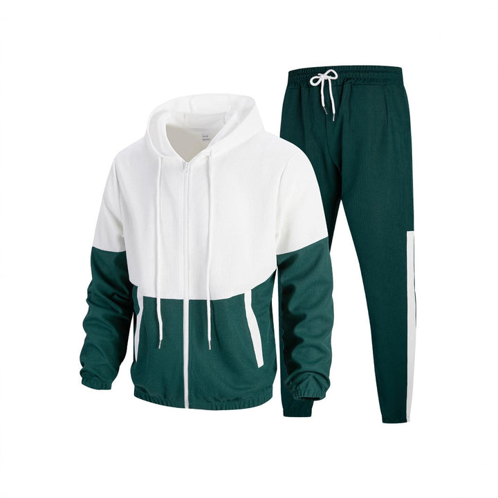 Men's sporty hoodie set with contrasting fabric textures and practical pockets Lisslune