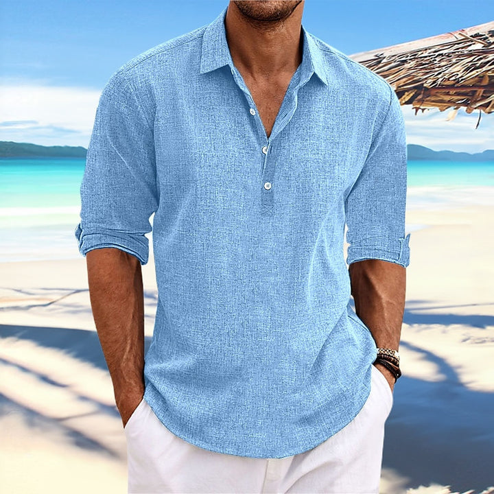 Men's Casual Long Sleeve Henley Shirt with Textured Surface Lisslune