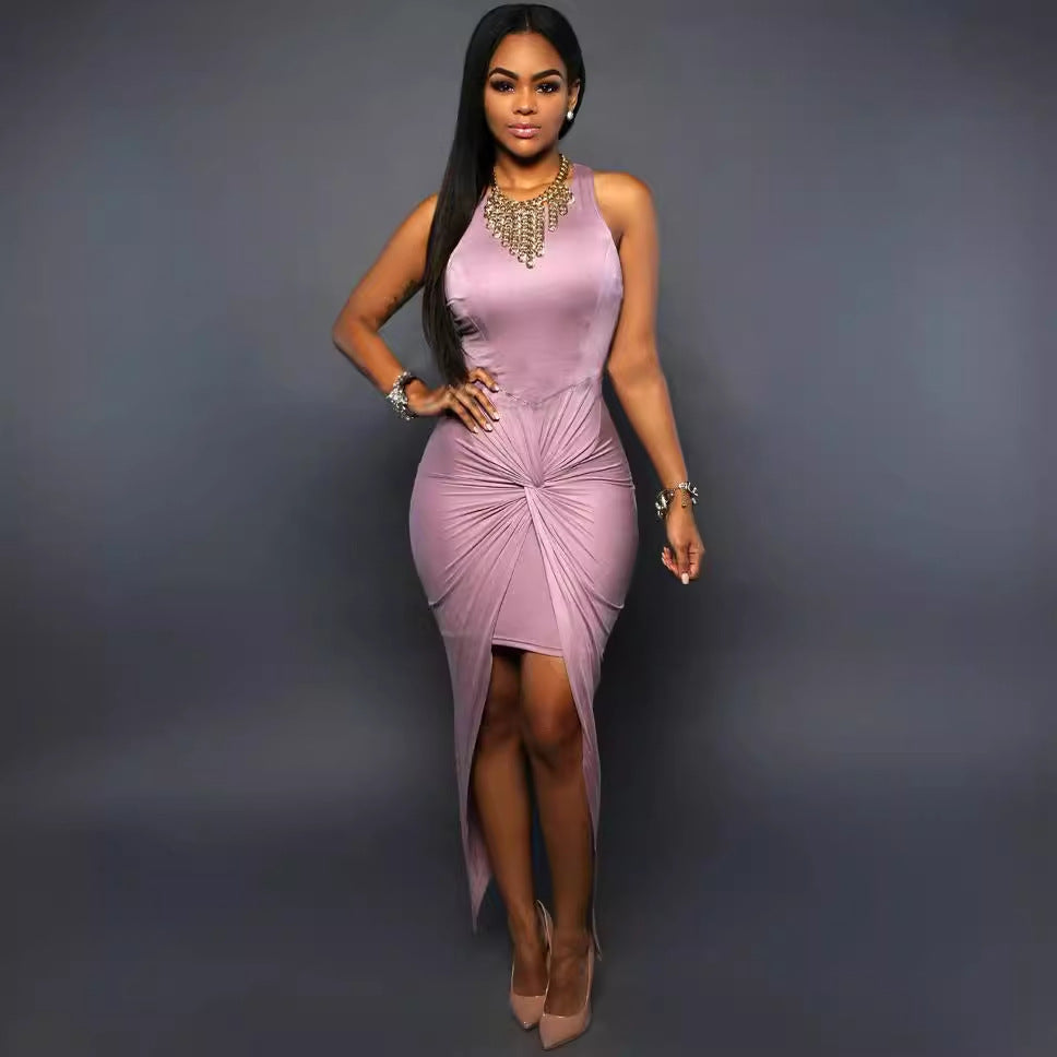Ladies Elegant Wrap Dress with Exciting Slit and Sophisticated Gathering
