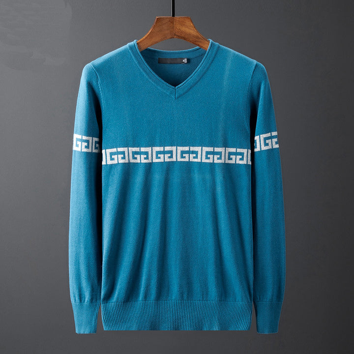Men's V-Neck Sweater with Modern Graphic Pattern Lisslune
