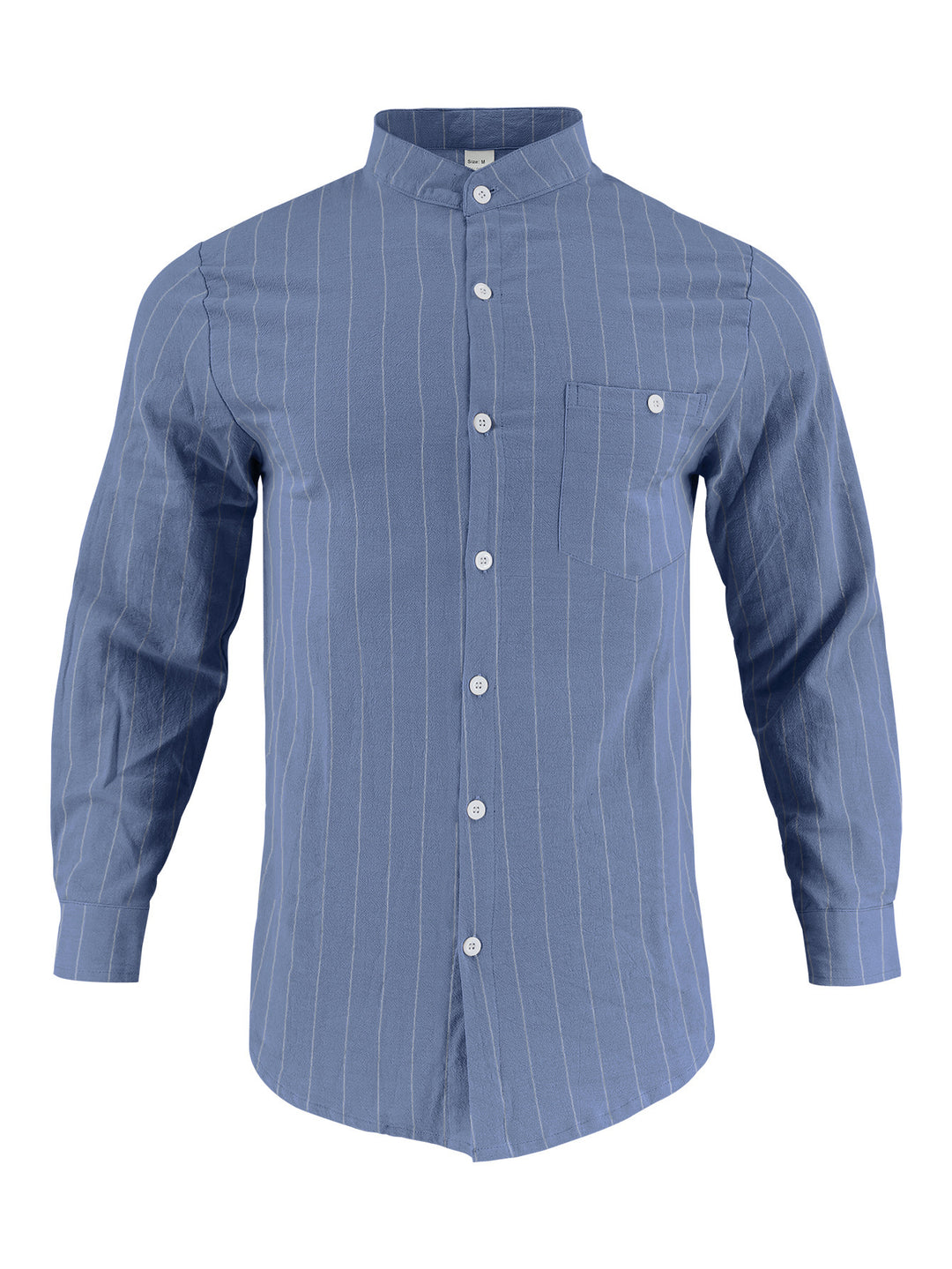 Men's long sleeve shirt with modern stand-up collar and fine stripe pattern Lisslune