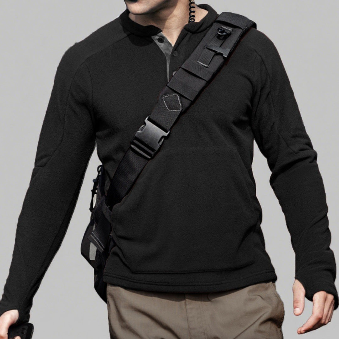 Men's Cozy Fleece Sweater with Button Placket Lisslune