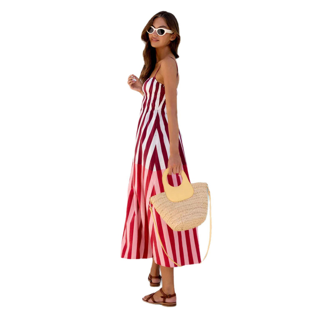 Women's summer maxi dress with narrow straps and sophisticated striped pattern Lune London