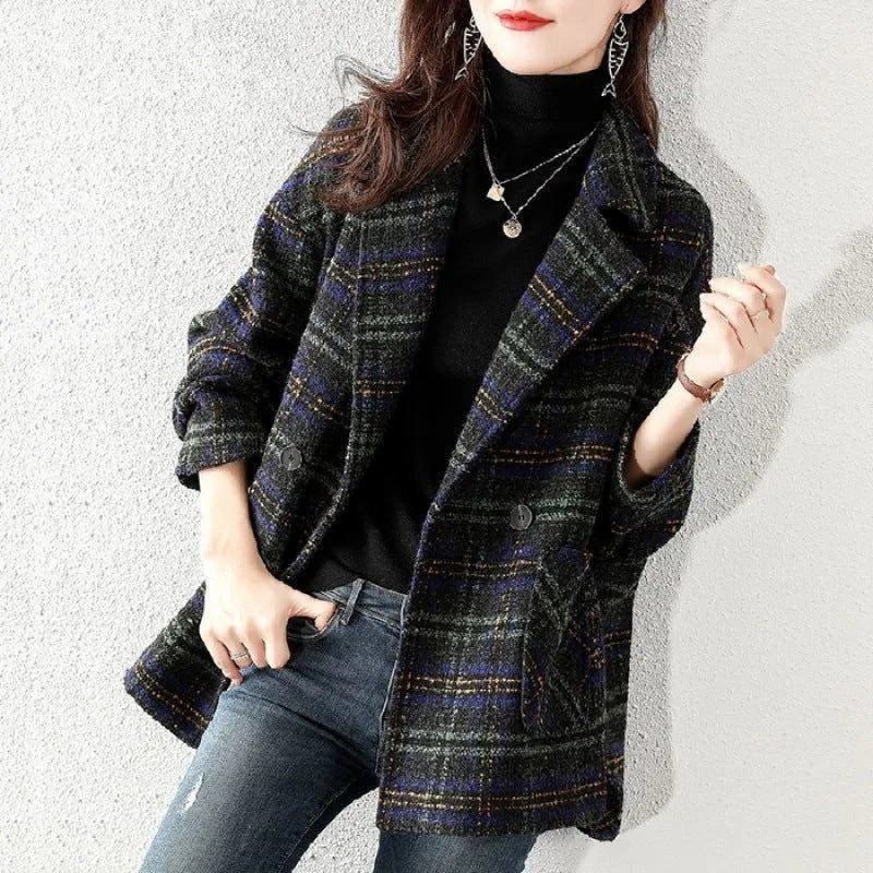 Women's Classic Check Jacket in Fashionable Oversized Style Lisslune