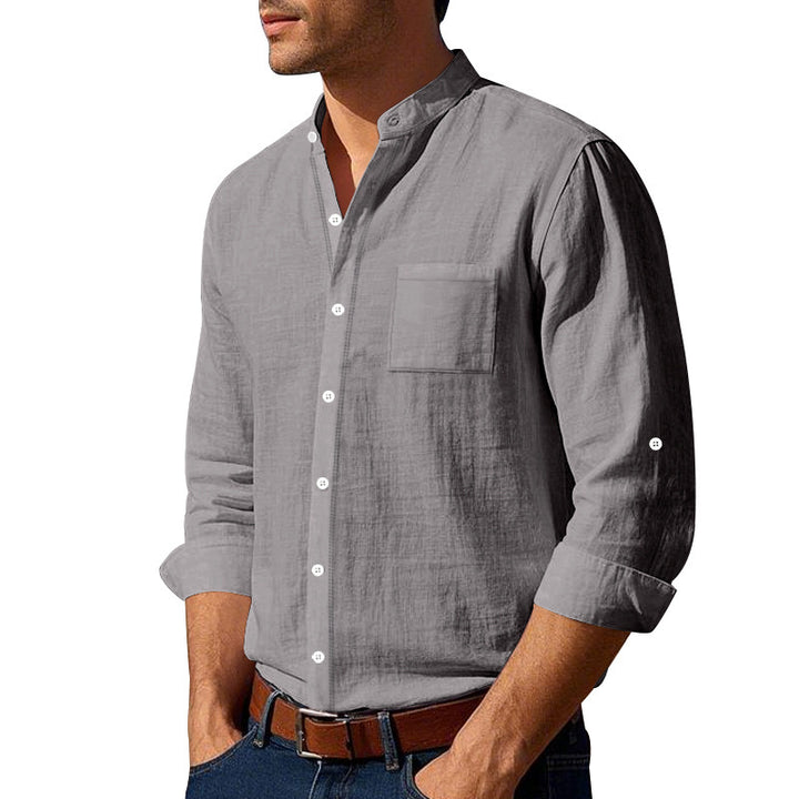 Men's Long Sleeve Shirt with Modern Stand-up Collar Lisslune