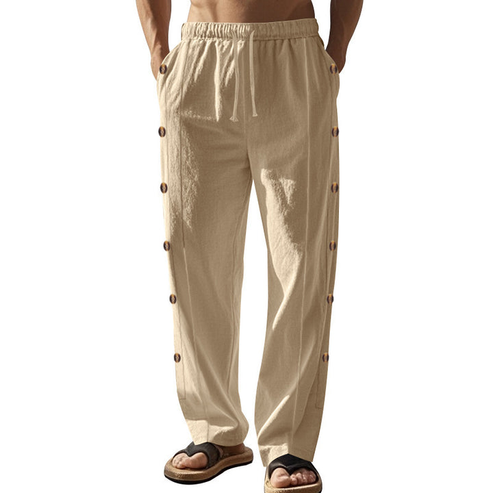 Men's Comfortable Casual Pants with Button Details and Elastic Waistband Lisslune