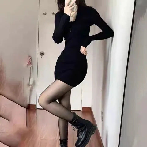 Ladies fitted mini dress with modern zipper and ribbed texture Lisslune