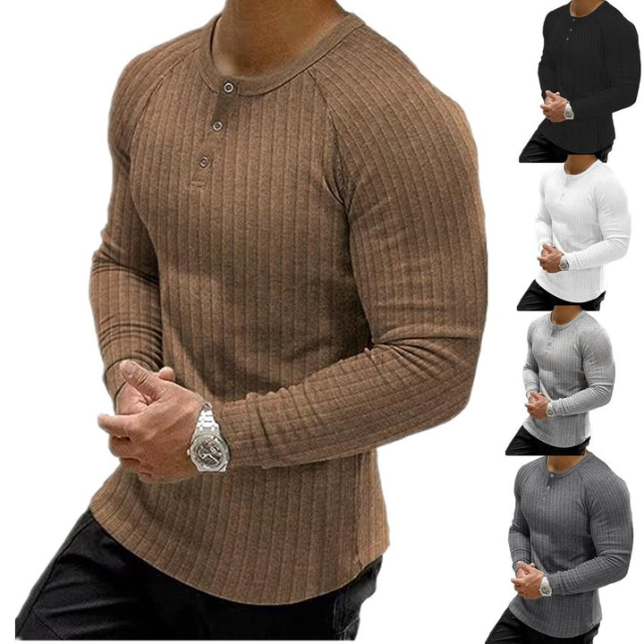 Men's long-sleeved ribbed T-shirt with button placket Lisslune