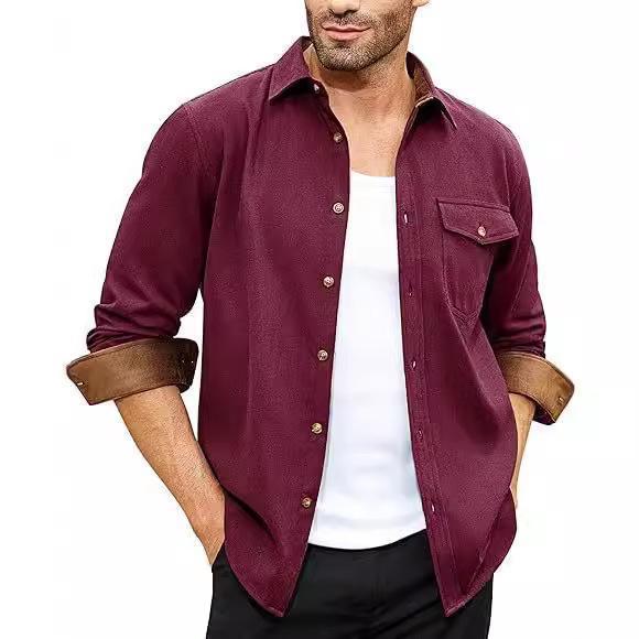 Men's long-sleeve shirt with high-quality flannel and practical breast pocket Lisslune