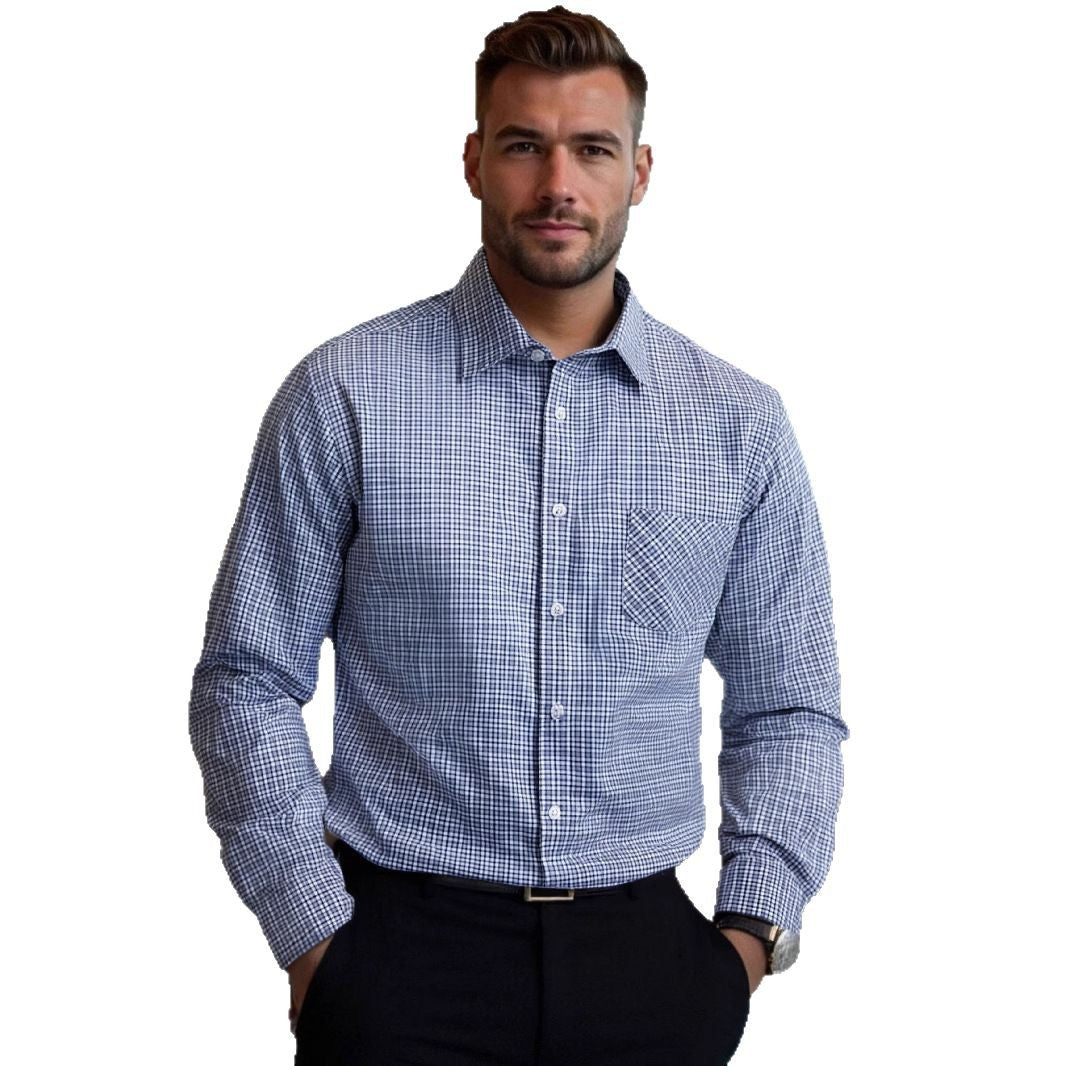 Men's long-sleeve shirt with modern check pattern and breast pocket Lisslune