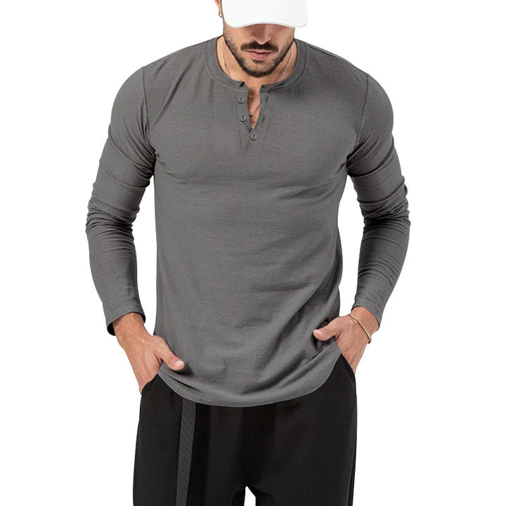 Men's Long Sleeve Henley Shirt with Stylish Button Closure Lisslune