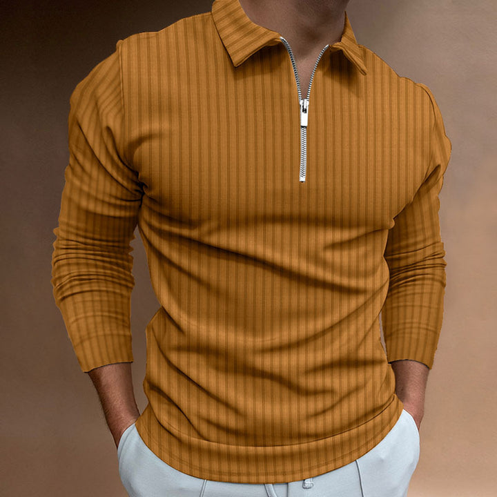 Men's Long Sleeve Polo Shirt with Zipper Lisslune