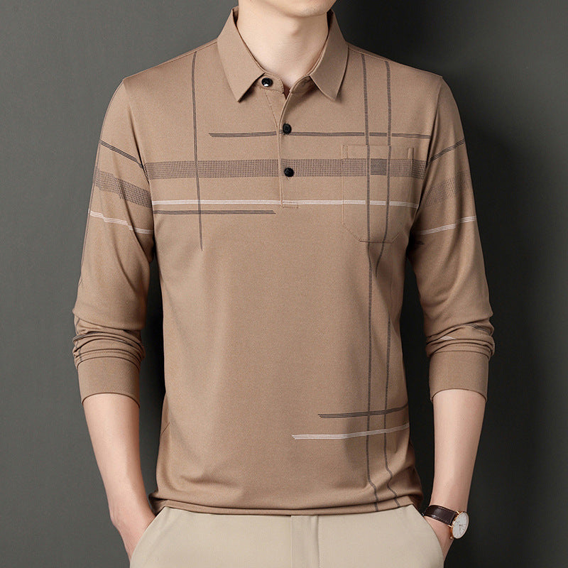 Men's Long Sleeve Polo Shirt with Modern Pattern Lisslune
