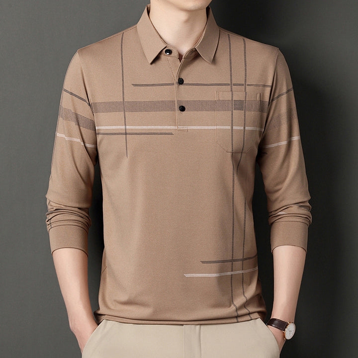 Men's Long Sleeve Polo Shirt with Modern Pattern Lisslune