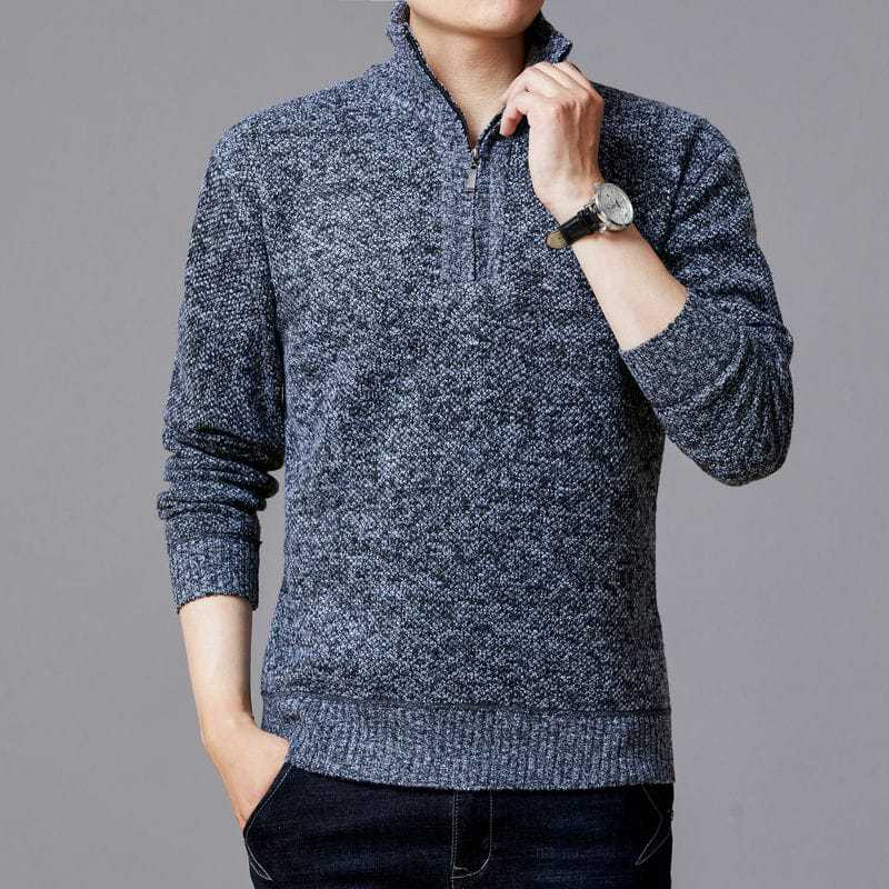 Men's Pullover with Stand-Up Collar and Textured Pattern Lisslune
