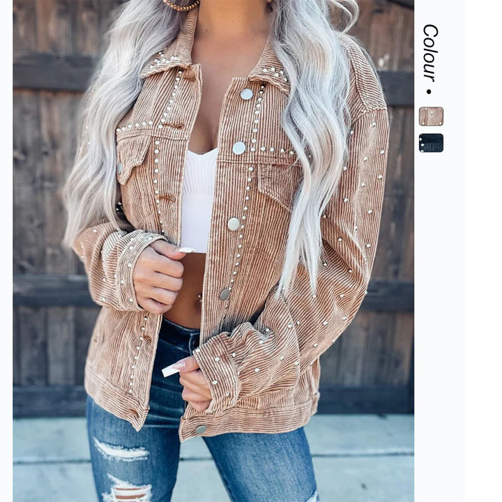 Women’s cord jacket with pearl embellishment Lune London