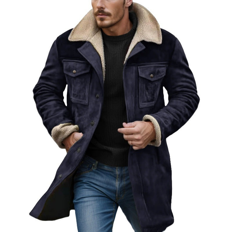 Men's suede long coat with teddy lining and practical pockets Lisslune