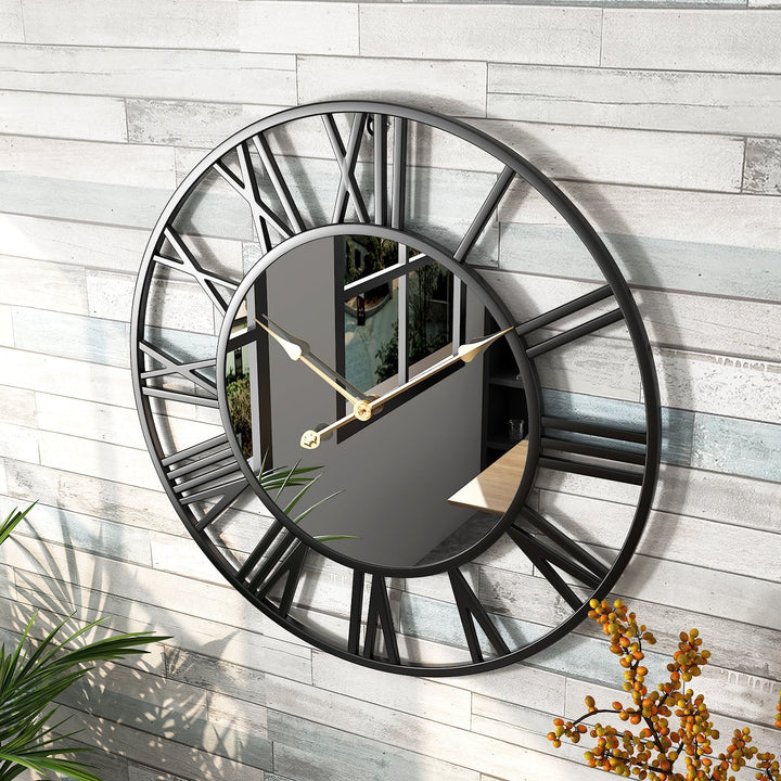 Lisslune | Metal Vintage Large Size Wall Clock with Mirror 39cm