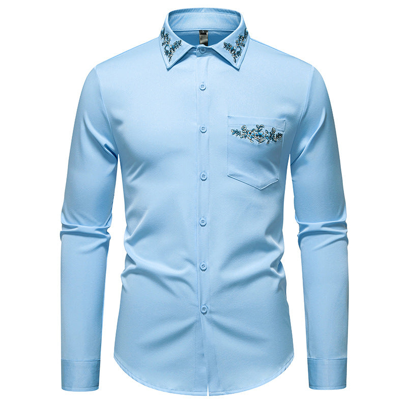 Men's long sleeve shirt with floral embroidery design Lisslune
