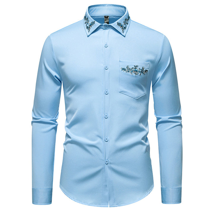 Men's long sleeve shirt with floral embroidery design Lisslune