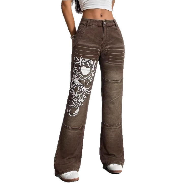Damen weite Jeans mit kunstvollem Aufdruck Lisslune