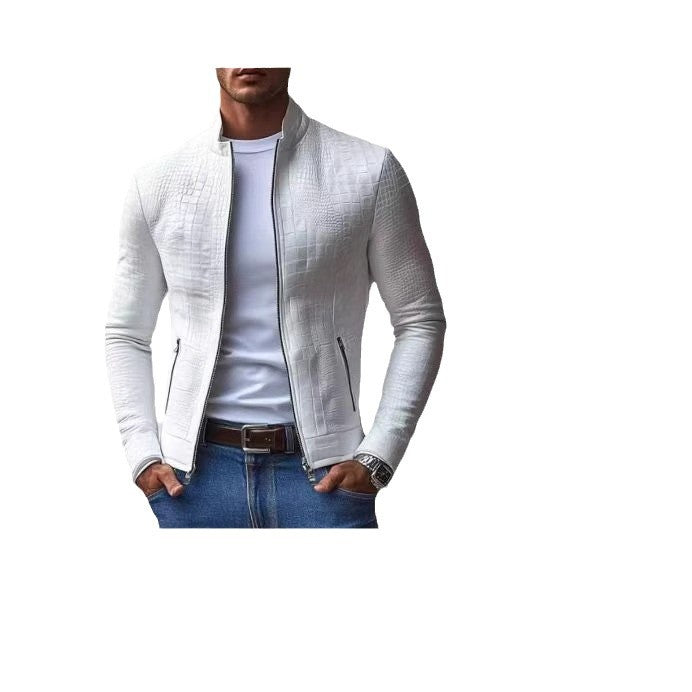 Men's elegant synthetic leather jacket with crocodile-like texture Lisslune